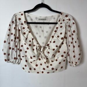Abercrombie & Fitch Cream Polka Dot Tie-Front Blouse